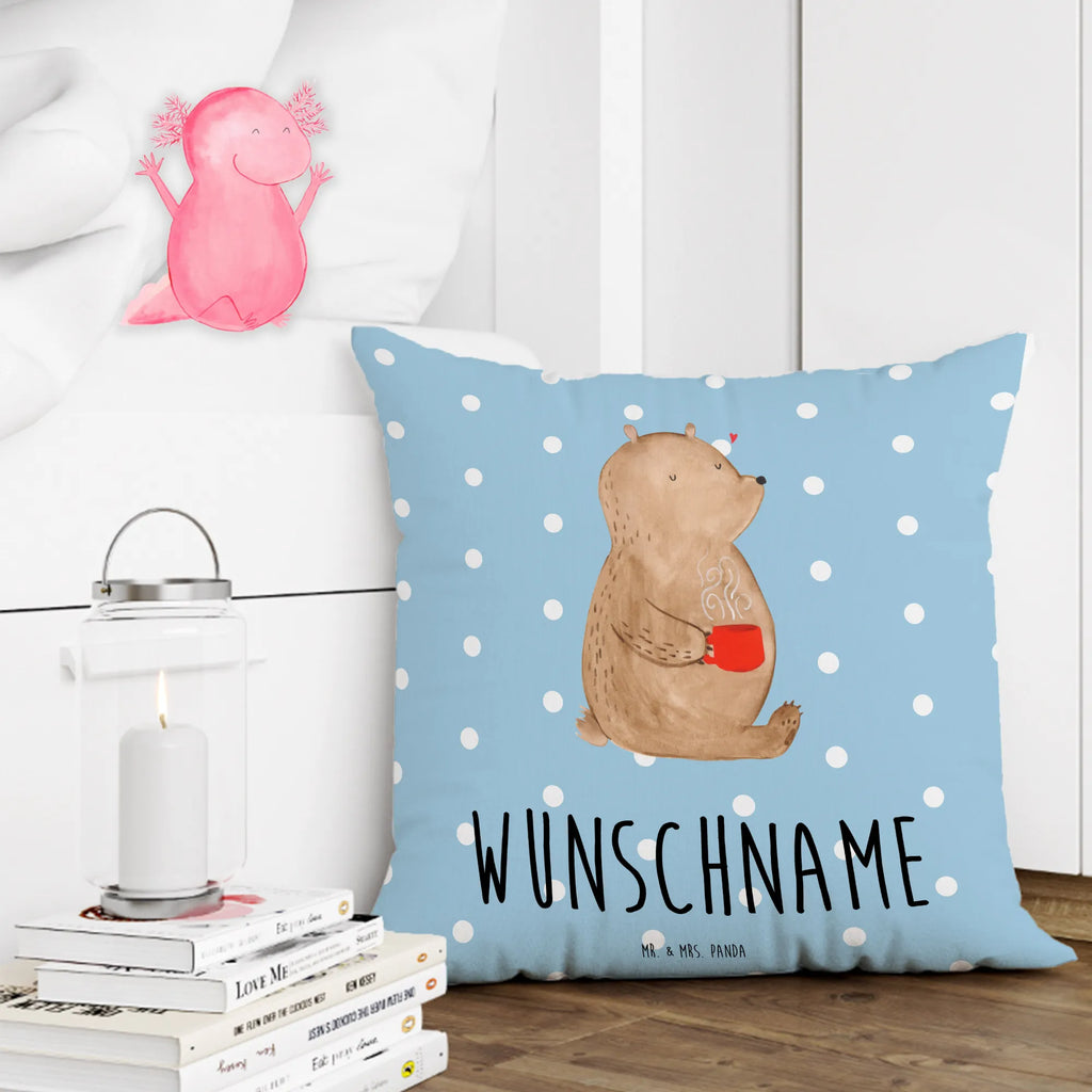 Personalisiertes Kissen Bär Kaffee bedrucken, personalisiert, Wunschname, Name, Kopfkissen, Kissen, Bär, Teddy, Teddybär, Morgenroutine, Motivation, Welt retten, Welt erobern, guten Morgen, Bären, Coffee, Kaffee