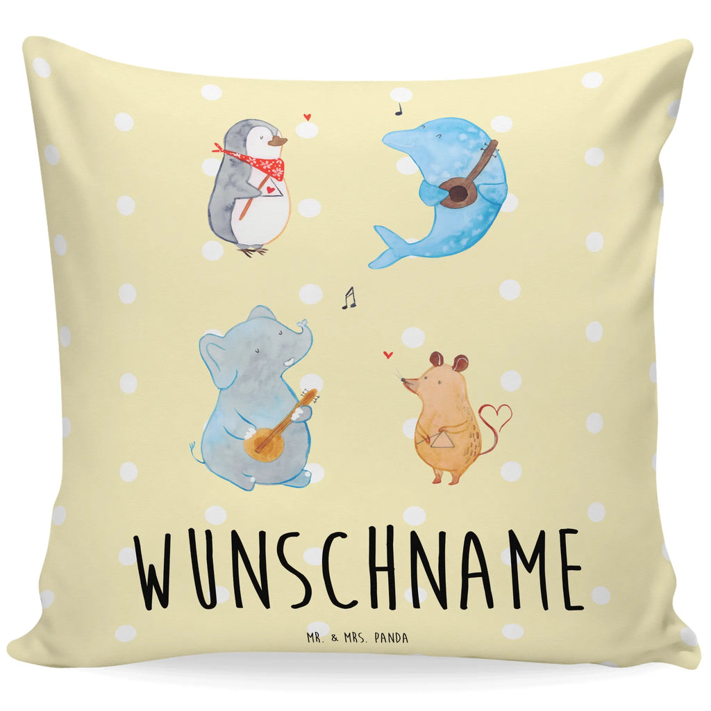 Personalised cushion Big tape small animals, cute, funny, cute animal motives, hand drawn, small world, funny sayings, good mood, happy, gifts, gift ideas, special gifts, animal lover, card, band, musicians, penguin, music, triangle, mouse, guitar, elephant, dog, dolphin