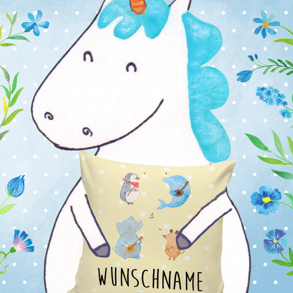 Personalised cushion Big tape small animals, cute, funny, cute animal motives, hand drawn, small world, funny sayings, good mood, happy, gifts, gift ideas, special gifts, animal lover, card, band, musicians, penguin, music, triangle, mouse, guitar, elephant, dog, dolphin