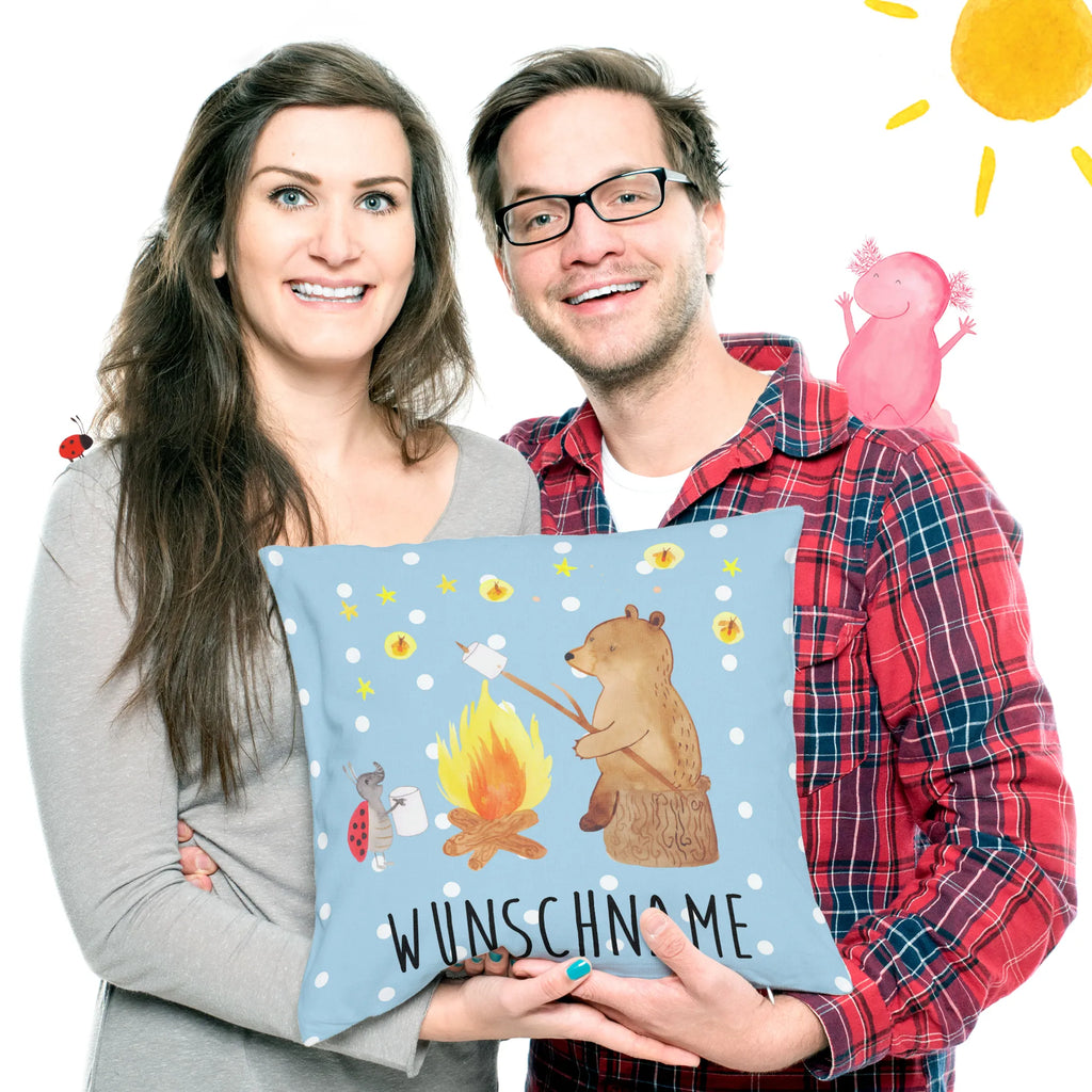 Personalisiertes Kissen Bär & Marienkäfer Lagerfeuer Kopfkissen, personalisiert, bedrucken, Wunschname, Name, Kissen, Bär, Teddy, Teddybär, Lagerfeuer