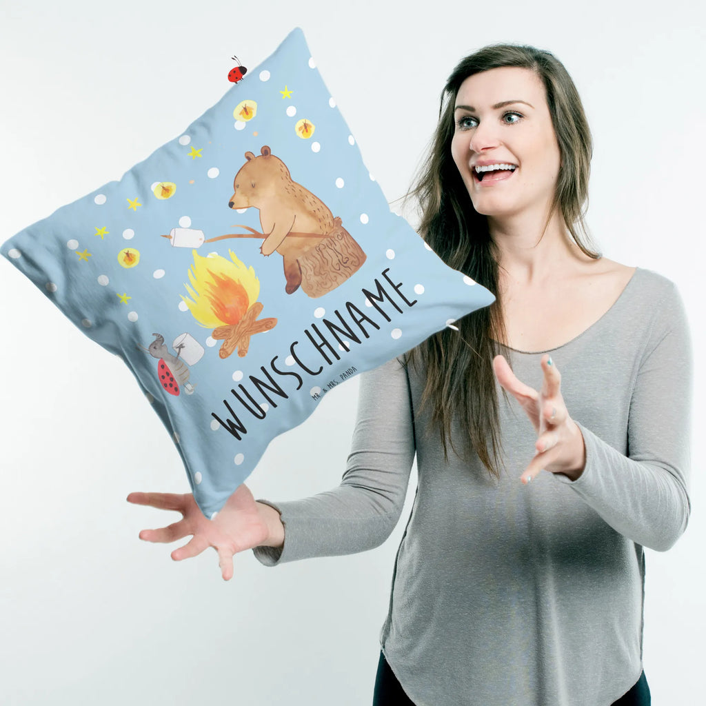 Personalisiertes Kissen Bär & Marienkäfer Lagerfeuer Kopfkissen, personalisiert, bedrucken, Wunschname, Name, Kissen, Bär, Teddy, Teddybär, Lagerfeuer