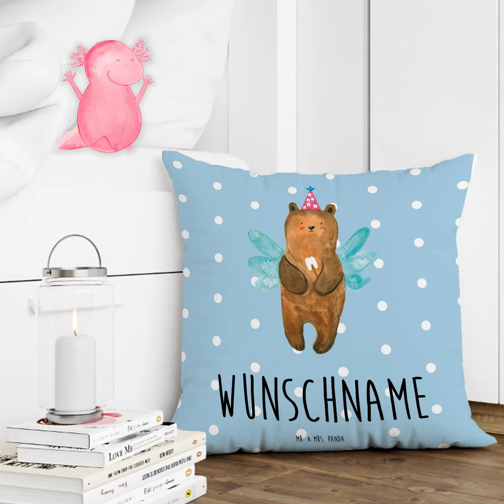 Personalisiertes Kissen Zahnfee Bär Kissen, Name, bedrucken, Wunschname, personalisiert, Kopfkissen, Bär, Teddy, Teddybär, Milchzahn, Fee, Zahnfee, Erster Zahn