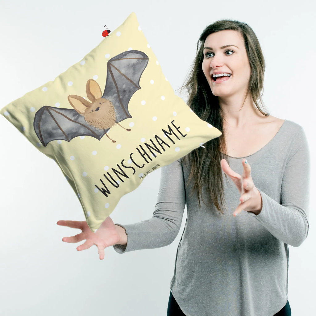 Personalisiertes Kissen Fledermaus Flügel Name, bedrucken, Kissen, Kopfkissen, personalisiert, Wunschname, Tiermotive, Gute Laune, lustige Sprüche, Tiere
