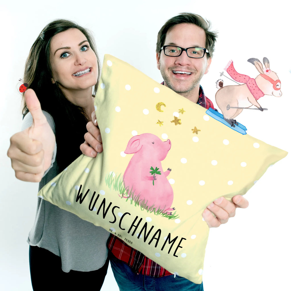 Personalised cushion Pig Luck small animals, cute, funny, cute animal motives, hand drawn, small world, funny sayings, good mood, happy, gifts, gift ideas, special gifts, animal lover, card, Lucky bastard. Luck, pig, piglet, dreams, motivation, stars, goals, lucky charm, asterisks