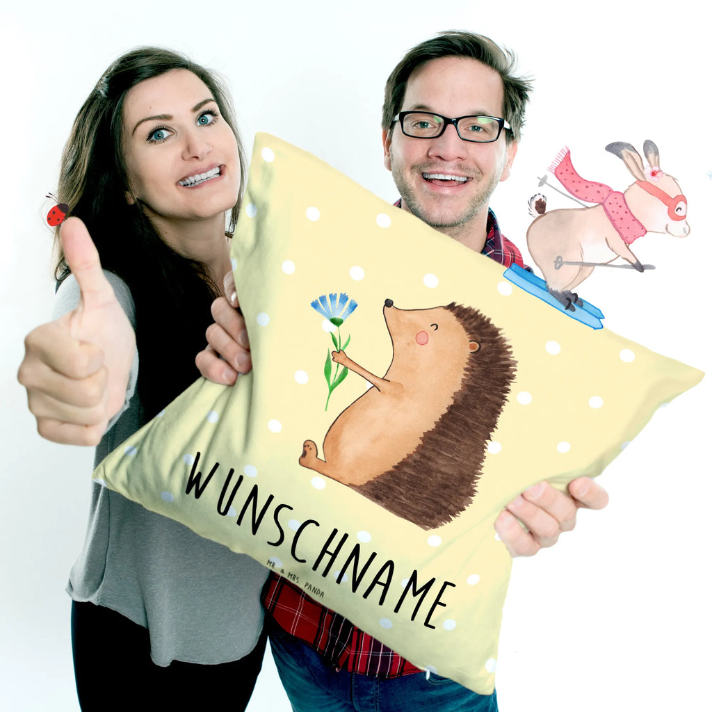 Personalised cushion Hedgehog Flower small animals, cute, funny, cute animal motives, hand drawn, small world, funny sayings, good mood, happy, gifts, gift ideas, special gifts, animal lover, card, visit, hospital, recovery wishes, illness, sick, hedgehog, get well soon