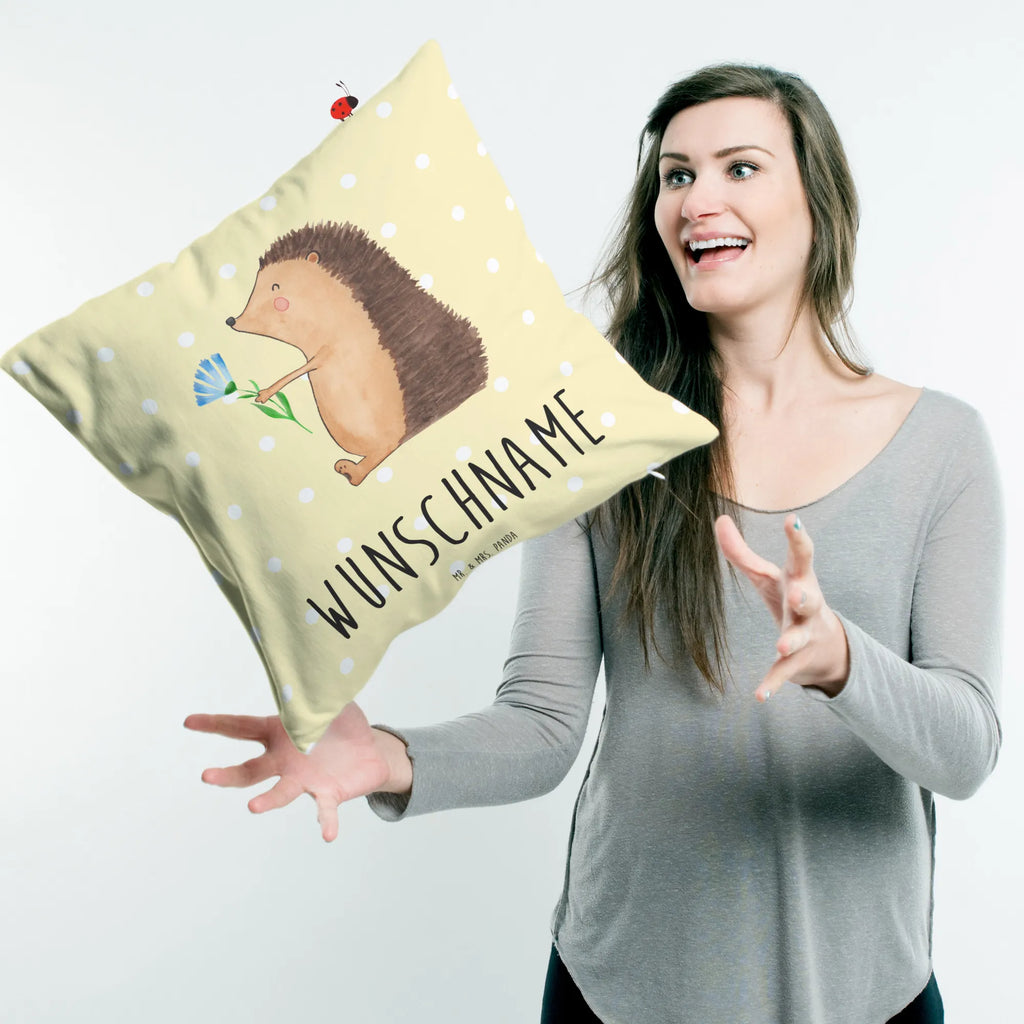 Personalised cushion Hedgehog Flower small animals, cute, funny, cute animal motives, hand drawn, small world, funny sayings, good mood, happy, gifts, gift ideas, special gifts, animal lover, card, visit, hospital, recovery wishes, illness, sick, hedgehog, get well soon