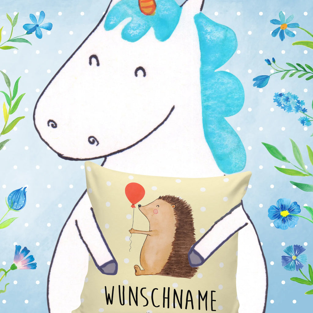 Personalisiertes Kissen Igel mit Luftballon Kopfkissen, Name, Kissen, Wunschname, personalisiert, bedrucken, Tiermotive, Gute Laune, lustige Sprüche, Tiere, Happy Birthday, Herzlichen Glückwunsch, Glückwunsch, Igel, Geburtstagskind, Geburtstag, Ballon
