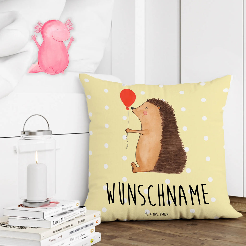 Personalisiertes Kissen Igel mit Luftballon Kopfkissen, Name, Kissen, Wunschname, personalisiert, bedrucken, Tiermotive, Gute Laune, lustige Sprüche, Tiere, Happy Birthday, Herzlichen Glückwunsch, Glückwunsch, Igel, Geburtstagskind, Geburtstag, Ballon