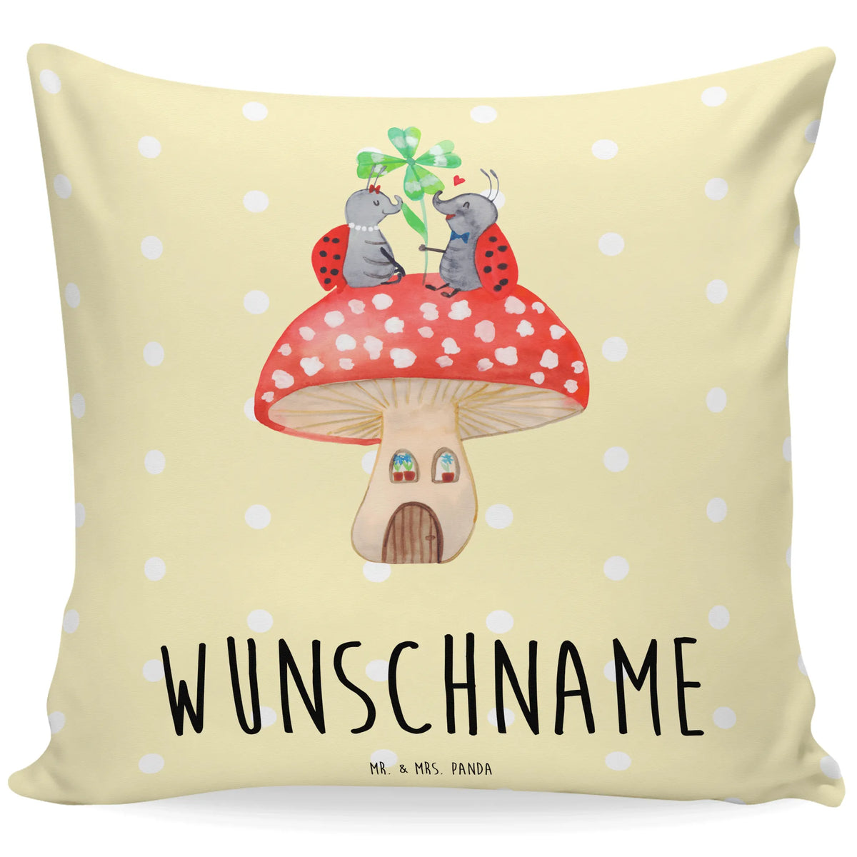Personalised cushion ladybug toadstool small animals, cute, funny, cute animal motives, hand drawn, small world, funny sayings, good mood, happy, gifts, gift ideas, special gifts, animal lover, card, house, house of fleshy fungi, toadstool, ladybird, flat, at home