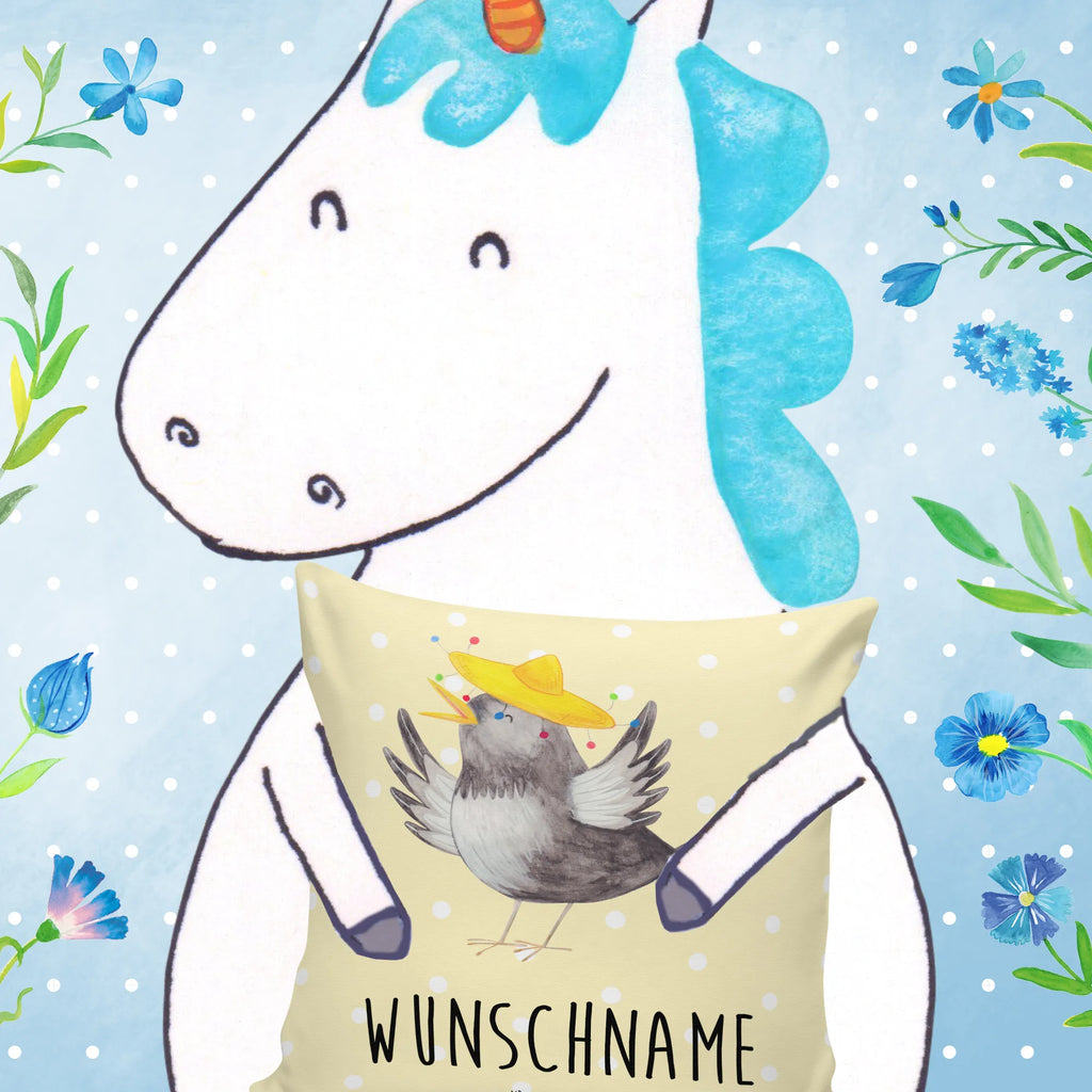 Personalised cushion Crow sombrero small animals, cute, funny, cute animal motives, hand drawn, small world, funny sayings, good mood, happy, gifts, gift ideas, special gifts, animal lover, card, Bird, Saying positive, Motivation, Birds, Magpie, Happiness Saying, Raven, Be happy