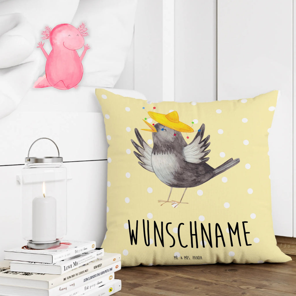 Personalised cushion Crow sombrero small animals, cute, funny, cute animal motives, hand drawn, small world, funny sayings, good mood, happy, gifts, gift ideas, special gifts, animal lover, card, Bird, Saying positive, Motivation, Birds, Magpie, Happiness Saying, Raven, Be happy