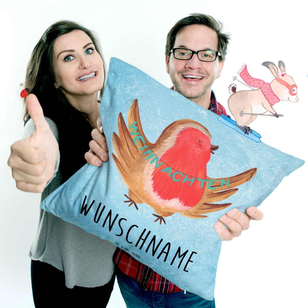 Personalisiertes Kissen Rotkehlchen Weihnachten Wunschname, bedrucken, Kopfkissen, personalisiert, Name, Kissen, Winter, Weihnachten, Weihnachtsdeko, Nikolaus, Advent, Heiligabend, Wintermotiv, Vogel, Weihnachtsgruß, xmas, Frohe Weihnachten, Weihnachtsmotiv