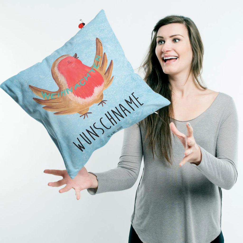 Personalisiertes Kissen Rotkehlchen Weihnachten Wunschname, bedrucken, Kopfkissen, personalisiert, Name, Kissen, Winter, Weihnachten, Weihnachtsdeko, Nikolaus, Advent, Heiligabend, Wintermotiv, Vogel, Weihnachtsgruß, xmas, Frohe Weihnachten, Weihnachtsmotiv