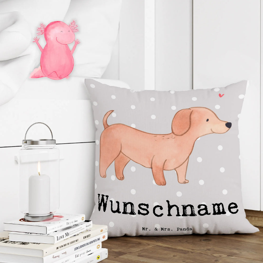 Personalisiertes Kissen Dackel Kurzhaardackel Lebensretter personalisiert, bedrucken, Name, Kopfkissen, Kissen, Wunschname, Hund, Hunderasse, Rassehund, Hundebesitzer, Geschenk, Tierfreund, Schenken, Welpe, Kurzhaardackel, Teckel, Dachshund