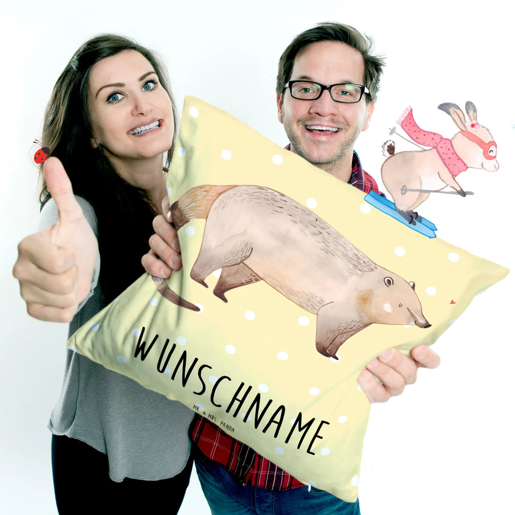 Personalisiertes Kissen Nasenbär bedrucken, personalisiert, Wunschname, Kopfkissen, Kissen, Name, Tiermotive, Gute Laune, lustige Sprüche, Tiere, Bär, Rüsselbär, Nasenbär, Nasenbären