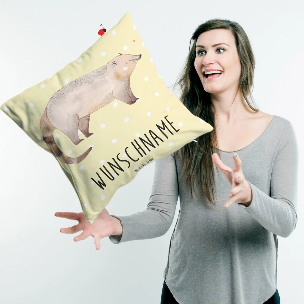 Personalisiertes Kissen Nasenbär bedrucken, personalisiert, Wunschname, Kopfkissen, Kissen, Name, Tiermotive, Gute Laune, lustige Sprüche, Tiere, Bär, Rüsselbär, Nasenbär, Nasenbären