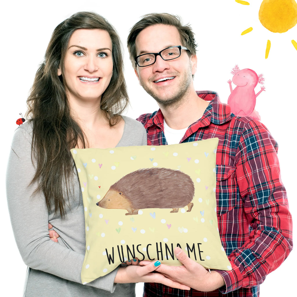 Personalised cushion Hedgehog hearts small animals, cute, funny, cute animal motives, hand drawn, small world, funny sayings, good mood, happy, gifts, gift ideas, special gifts, animal lover, card, hearts, heart, life, trust, kiss, Love, hedgehog