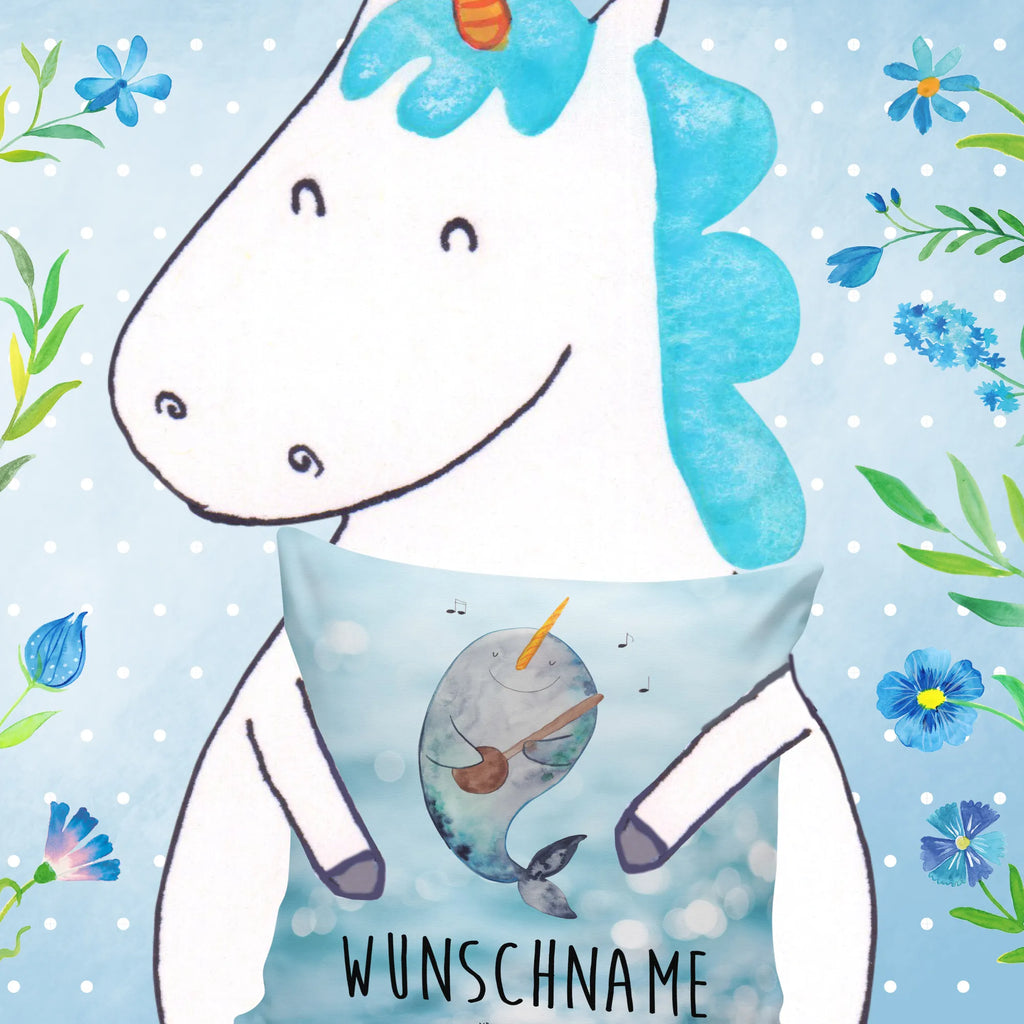 Personalisiertes Kissen Narwal Gitarre Kissen, Name, Kopfkissen, bedrucken, personalisiert, Wunschname, Meerestiere, Meer, Urlaub, Problemlösung, Gitarre, Narwal, Probleme, Wal, Gespräche, Tanzen, Frust