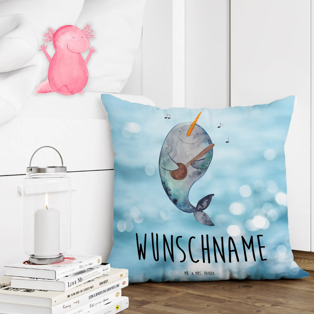 Personalisiertes Kissen Narwal Gitarre Kissen, Name, Kopfkissen, bedrucken, personalisiert, Wunschname, Meerestiere, Meer, Urlaub, Problemlösung, Gitarre, Narwal, Probleme, Wal, Gespräche, Tanzen, Frust