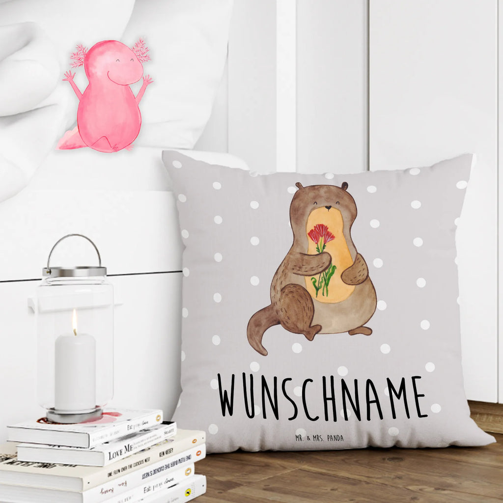 Personalised cushion otter Bunch of flowers otter, marten, sea otter, European otter, water mammal, aquatic animal, baby otter, predator, water, otter gifts, animal lover, gift ideas for animal lovers, animal, mammal, water animal, gifts for people in love, Otter Sea Otter Lake Otter