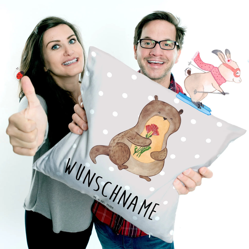 Personalised cushion otter Bunch of flowers otter, marten, sea otter, European otter, water mammal, aquatic animal, baby otter, predator, water, otter gifts, animal lover, gift ideas for animal lovers, animal, mammal, water animal, gifts for people in love, Otter Sea Otter Lake Otter