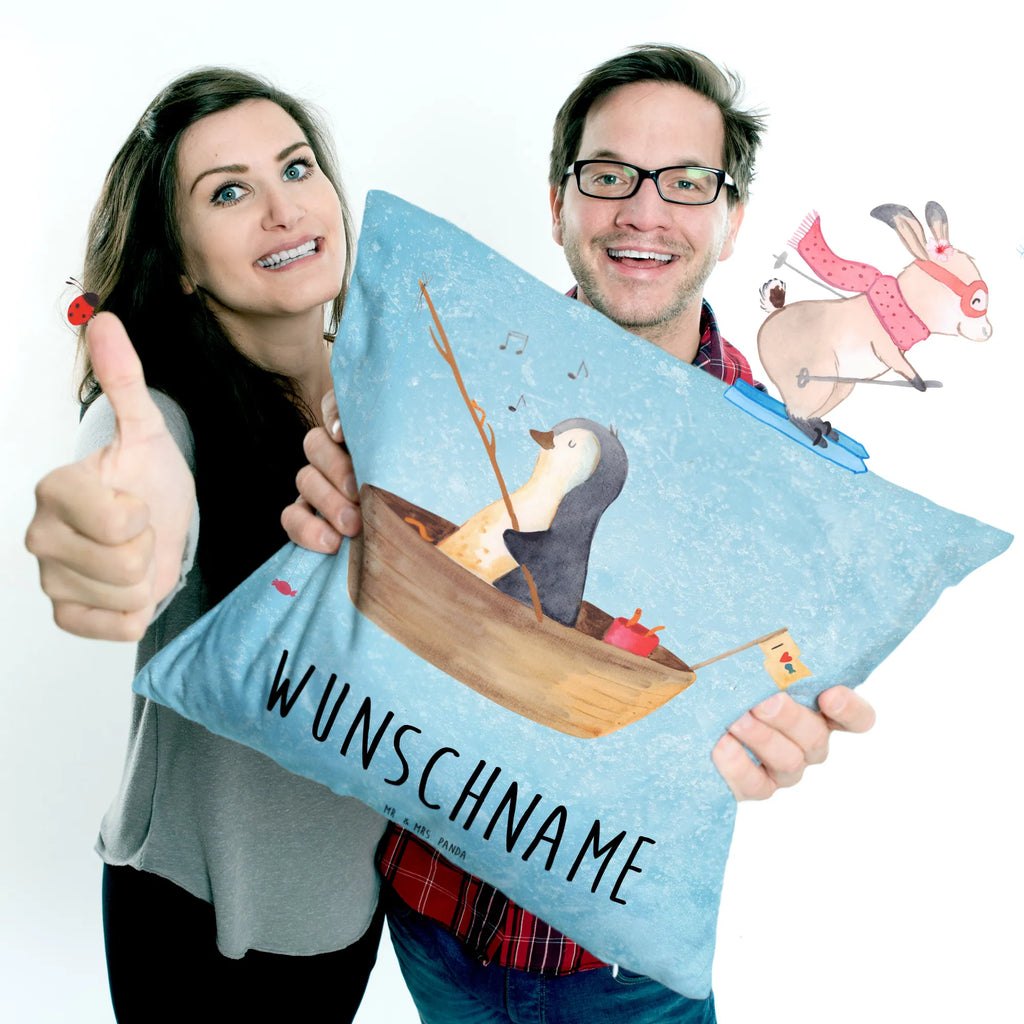 Personalised cushion Penguin fishing boat Penguin, North Pole, Winter, Penguins, divorce, life, fishing boat, new start, fishing, new beginning, gift idea heartache, separation, motivation, enjoy, love of life, boat, penguins