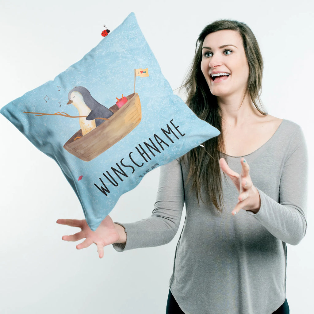 Personalised cushion Penguin fishing boat Penguin, North Pole, Winter, Penguins, divorce, life, fishing boat, new start, fishing, new beginning, gift idea heartache, separation, motivation, enjoy, love of life, boat, penguins