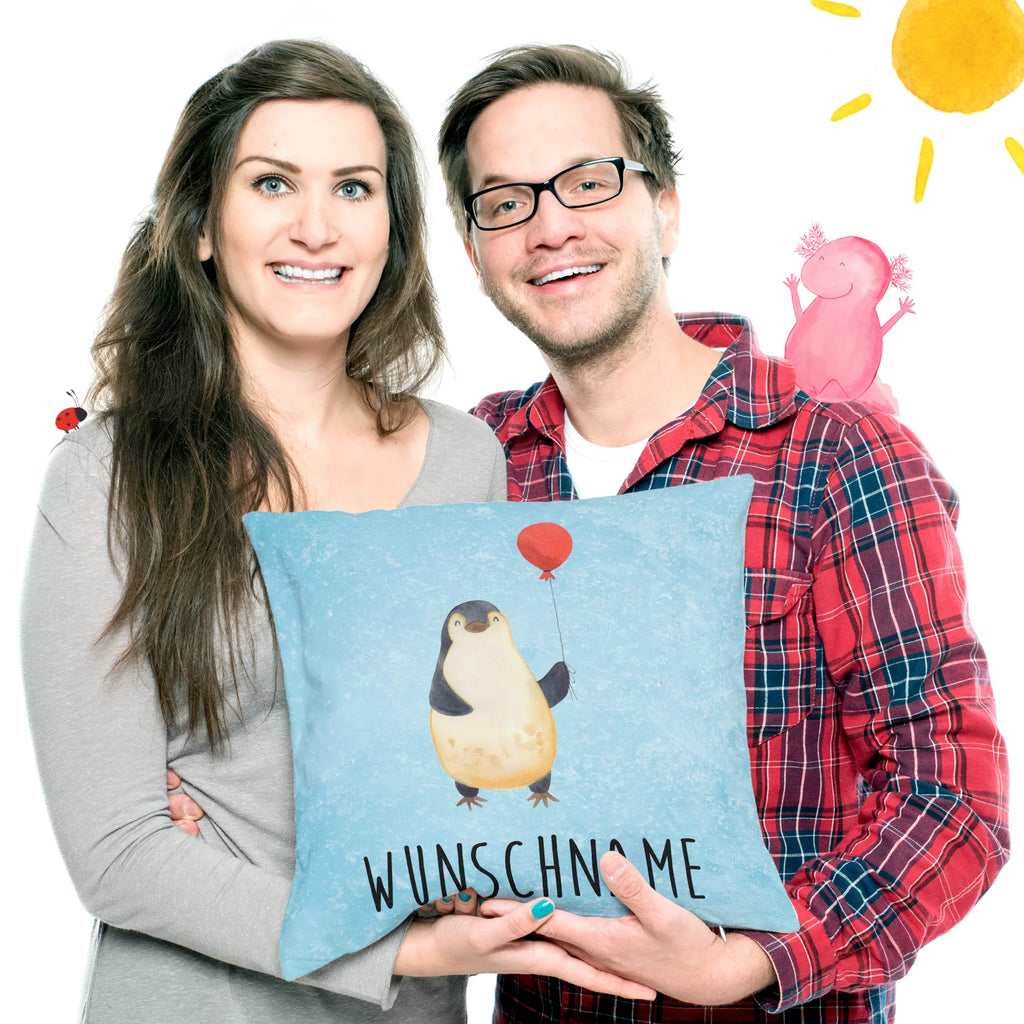 Personalised cushion Penguin balloon Penguin, North Pole, Winter, Penguins, motivation, love of life, new life, gift girlfriend, balloon, penguins, best friend, love, new start, happiness, gift idea, daydreams