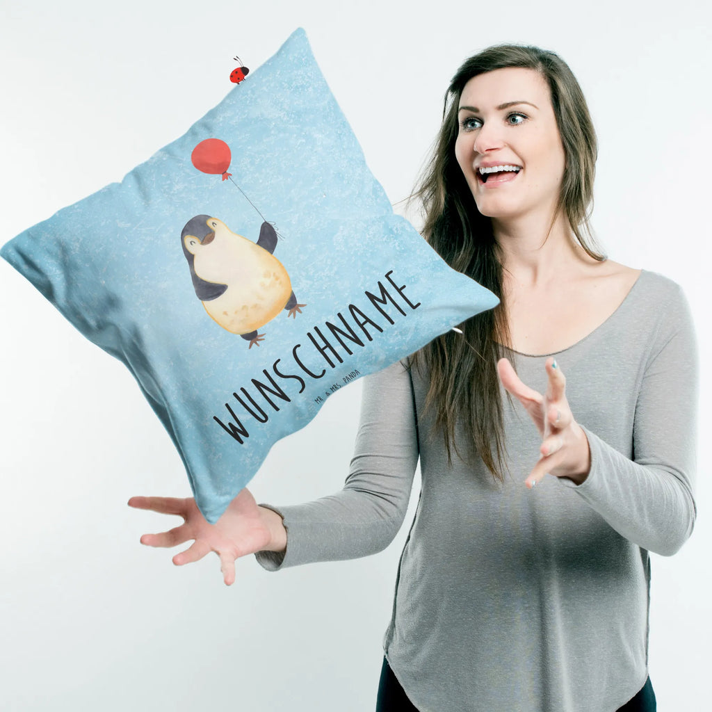 Personalised cushion Penguin balloon Penguin, North Pole, Winter, Penguins, motivation, love of life, new life, gift girlfriend, balloon, penguins, best friend, love, new start, happiness, gift idea, daydreams