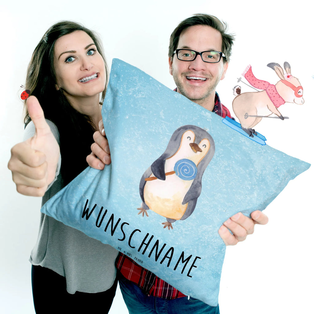 Personalisiertes Kissen Pinguin Lolli Kissen, Wunschname, personalisiert, Name, Kopfkissen, bedrucken, Pinguin, Blödsinn, Lolli, Pinguine, Rebell, Ganove, Süßigkeiten, Spruch, Rabauke, Gauner