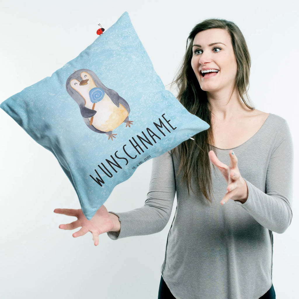 Personalisiertes Kissen Pinguin Lolli Kissen, Wunschname, personalisiert, Name, Kopfkissen, bedrucken, Pinguin, Blödsinn, Lolli, Pinguine, Rebell, Ganove, Süßigkeiten, Spruch, Rabauke, Gauner