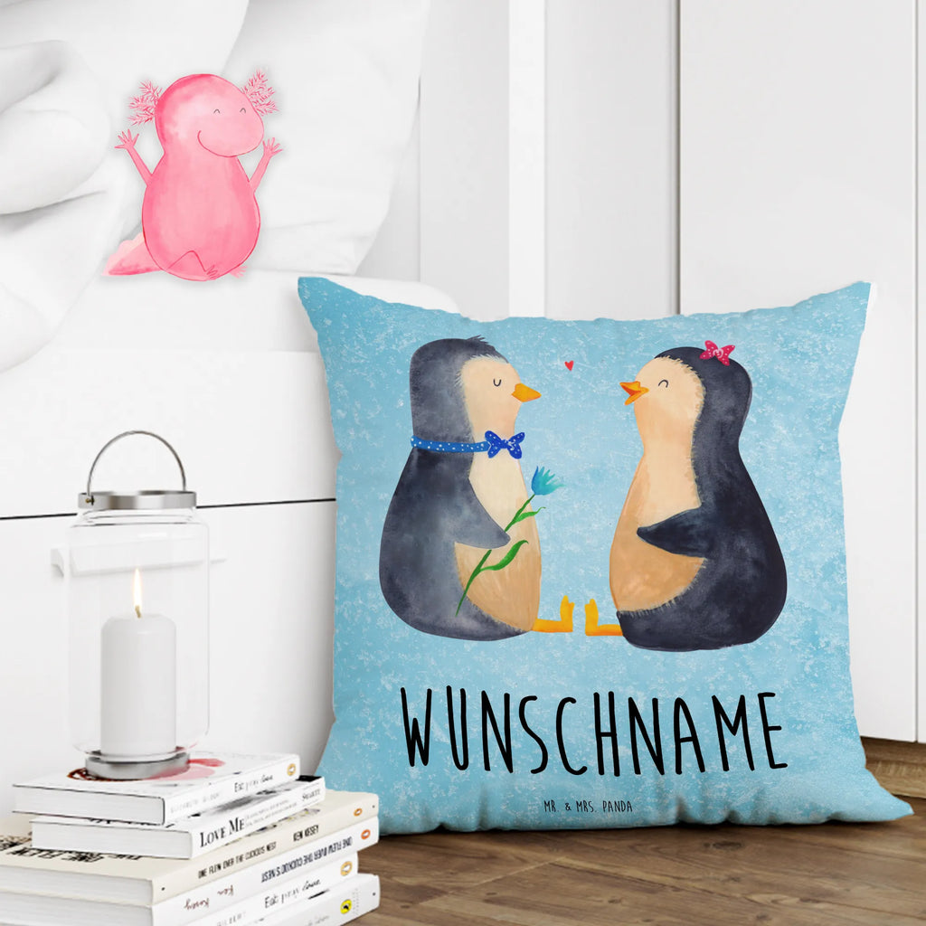 Personalisiertes Kissen Pinguin Pärchen Kopfkissen, Wunschname, bedrucken, Kissen, personalisiert, Name, Pinguin, große Liebe, Verlobung, Hochzeitsgeschenk, Hochzeit, Hochzeitstag, Liebesbeweis, Jahrestag, Pinguine, Traumpaar, Liebe, Liebespaar, Liebesgeschenk