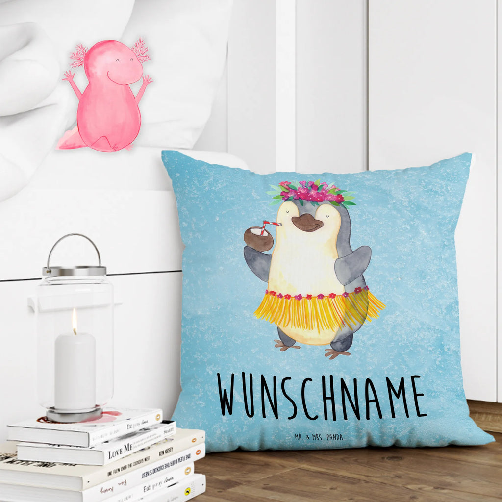 Personalisiertes Kissen Pinguin Kokosnuss Wunschname, Kopfkissen, Kissen, Name, Personalisiert, Bedrucken, Pinguin, Aloha, Kokosnuss, Pinguine, Urlaub, Hawaii