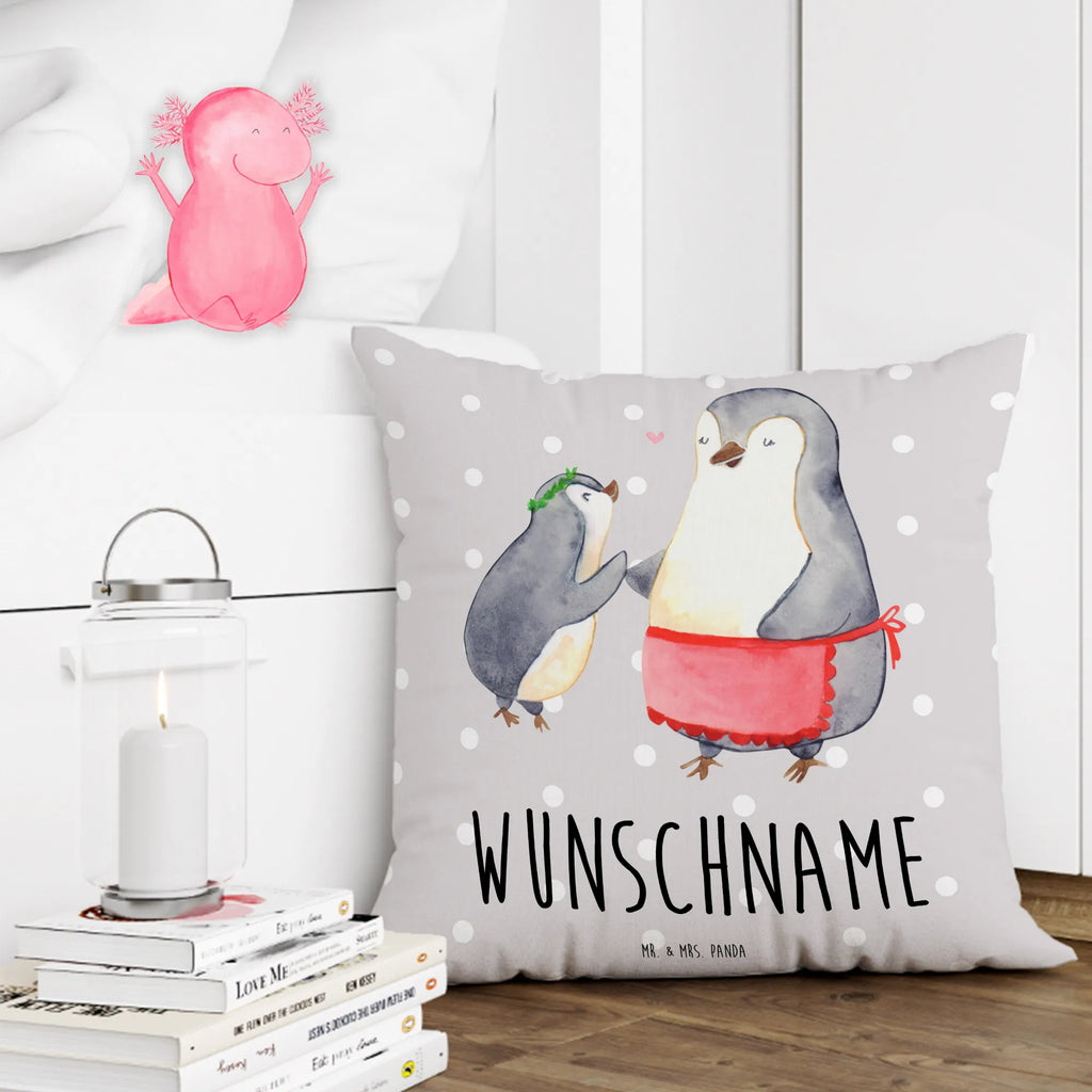 Personalisiertes Kissen Pinguin mit Kind Kissen, Kopfkissen, Name, Bedrucken, Wunschname, Personalisiert, Muttertag, Oma, Mama, Vatertag, Opa, Familie, Papa, Bruder, Schwester, Mami, Geburststag, Geschenk, Mutter, Mutti
