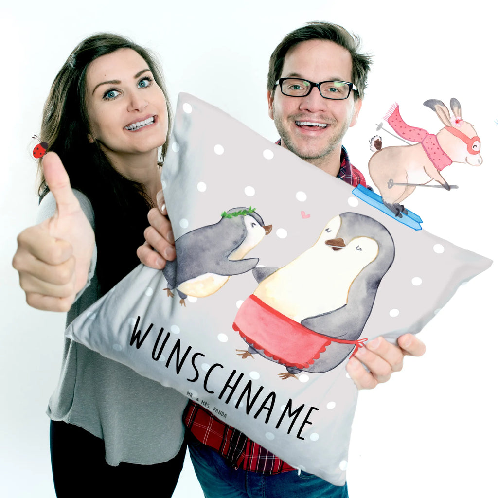Personalisiertes Kissen Pinguin mit Kind Kissen, Kopfkissen, Name, Bedrucken, Wunschname, Personalisiert, Muttertag, Oma, Mama, Vatertag, Opa, Familie, Papa, Bruder, Schwester, Mami, Geburststag, Geschenk, Mutter, Mutti