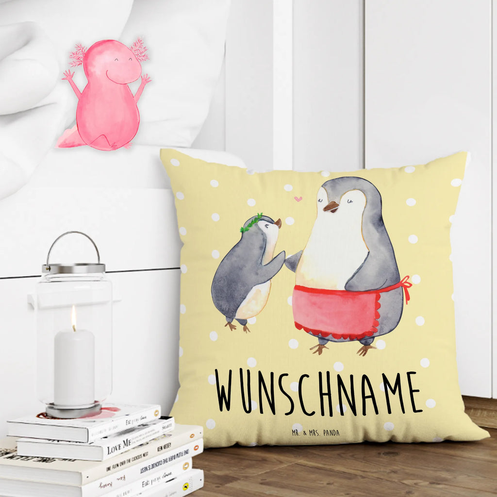 Personalisiertes Kissen Pinguin mit Kind Kissen, Kopfkissen, Name, Bedrucken, Wunschname, Personalisiert, Muttertag, Oma, Mama, Vatertag, Opa, Familie, Papa, Bruder, Schwester, Mami, Geburststag, Geschenk, Mutter, Mutti