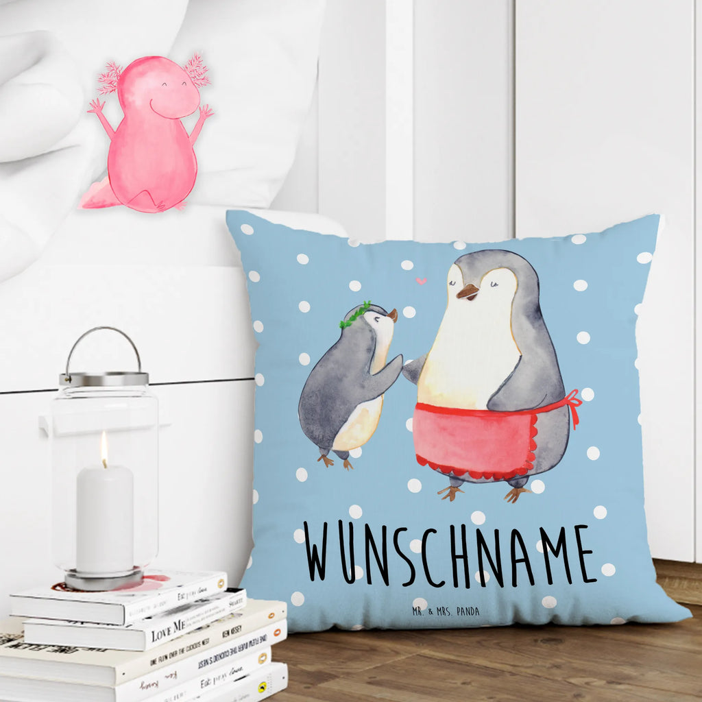 Personalisiertes Kissen Pinguin mit Kind Kissen, Kopfkissen, Name, Bedrucken, Wunschname, Personalisiert, Muttertag, Oma, Mama, Vatertag, Opa, Familie, Papa, Bruder, Schwester, Mami, Geburststag, Geschenk, Mutter, Mutti