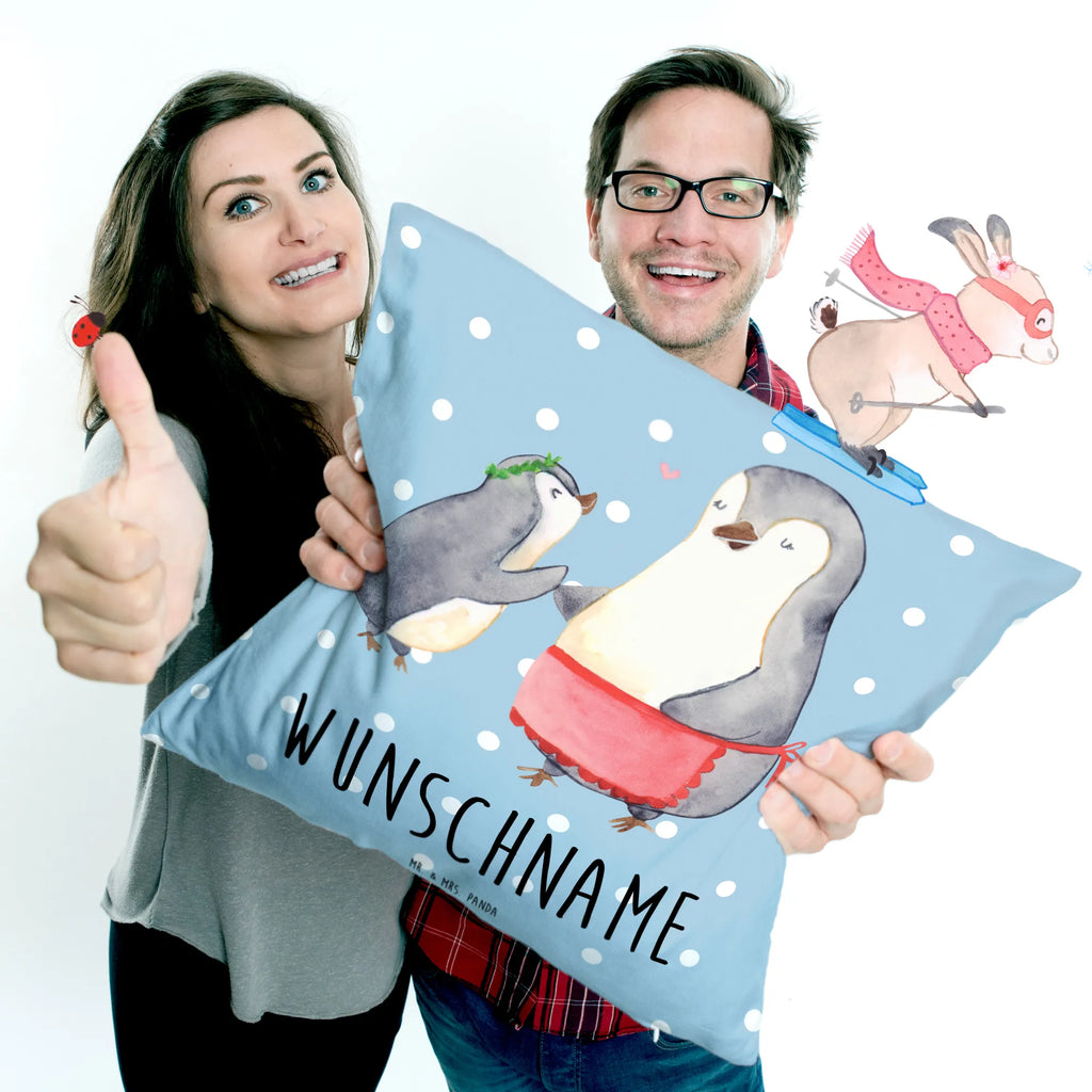 Personalisiertes Kissen Pinguin mit Kind Kissen, Kopfkissen, Name, Bedrucken, Wunschname, Personalisiert, Muttertag, Oma, Mama, Vatertag, Opa, Familie, Papa, Bruder, Schwester, Mami, Geburststag, Geschenk, Mutter, Mutti