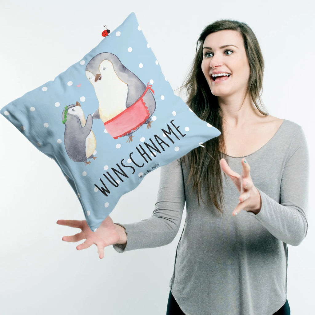 Personalisiertes Kissen Pinguin mit Kind Kissen, Kopfkissen, Name, Bedrucken, Wunschname, Personalisiert, Muttertag, Oma, Mama, Vatertag, Opa, Familie, Papa, Bruder, Schwester, Mami, Geburststag, Geschenk, Mutter, Mutti