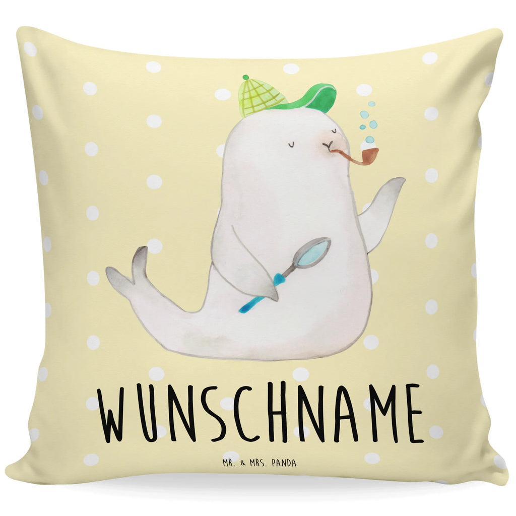 Personalised cushion seal sherlock small animals, cute, funny, cute animal motives, hand drawn, small world, funny sayings, good mood, happy, gifts, gift ideas, special gifts, animal lover, card