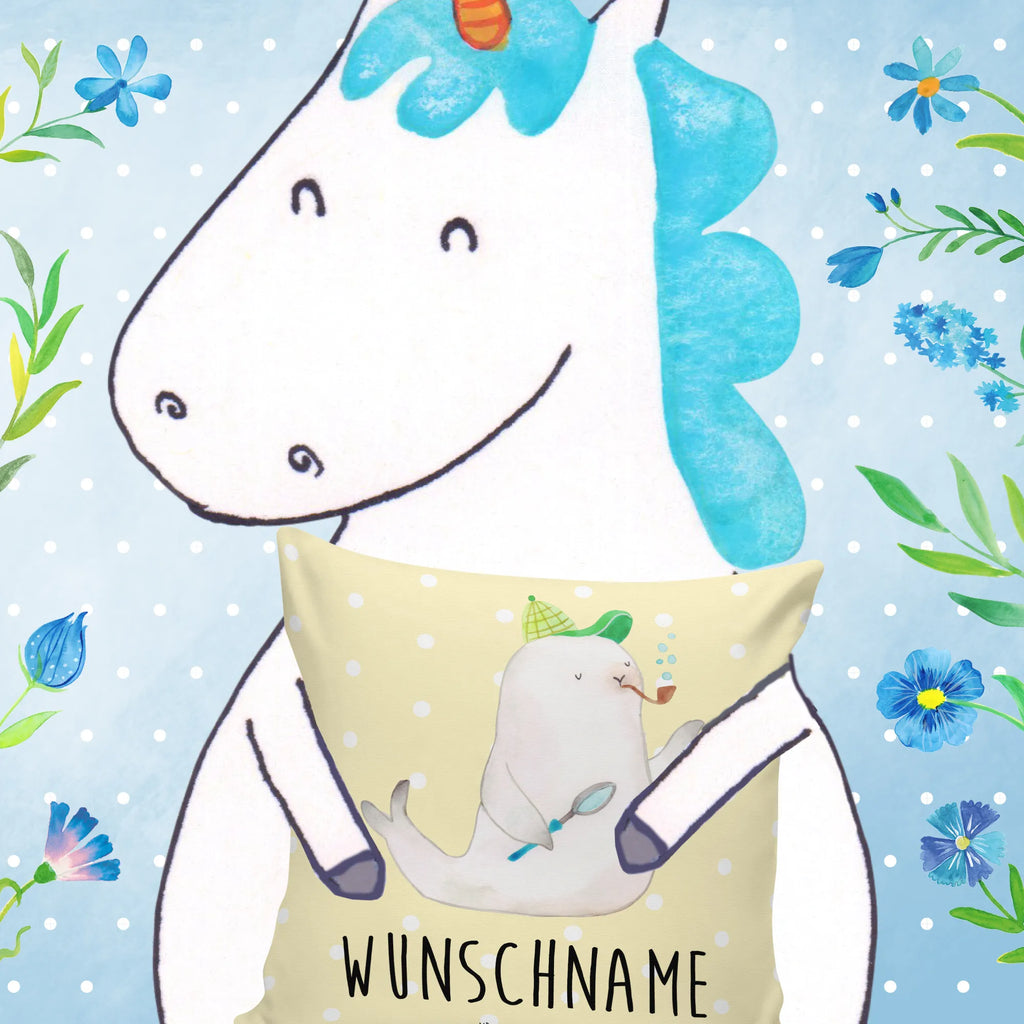 Personalised cushion seal sherlock small animals, cute, funny, cute animal motives, hand drawn, small world, funny sayings, good mood, happy, gifts, gift ideas, special gifts, animal lover, card