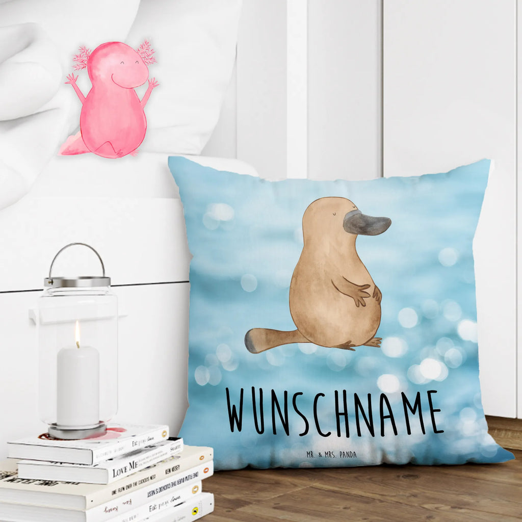 Personalisiertes Kissen Schnabeltier mutig personalisiert, Kissen, bedrucken, Kopfkissen, Wunschname, Name, Meerestiere, Meer, Urlaub, mutig, Neustart, Schnabeltier, Arbeit, Mut, Schnabeltiere, Raodtrip, Training, Lebensweisheit, Neuanfang, Weltreise, Büro, Motivation