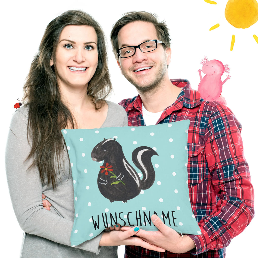 Personalisiertes Kissen Stinktier Blume Personalisiert, Kopfkissen, Kissen, Name, Bedrucken, Wunschname, Stinktier, Skunk, Dreams, Wildtier, Verträumt, Raubtier, Stinker, Tagträumer, Stinki, Träume