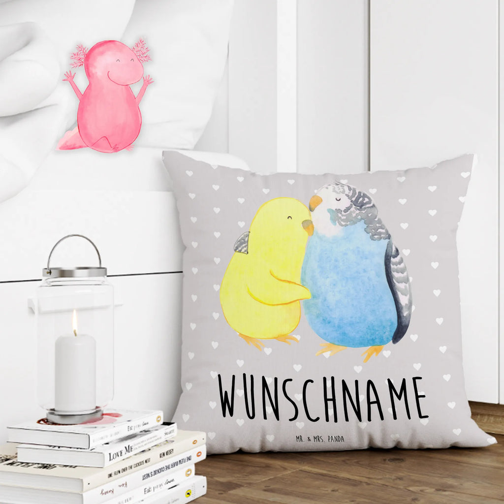 Personalised cushion Parakeets in love Love, Loving, Two, Together, Marriage, Engagement, Proposal of marriage, Love gift, gift for her, gift for him, anniversary gift, love, budgie, trust, closeness, birds, cuddling