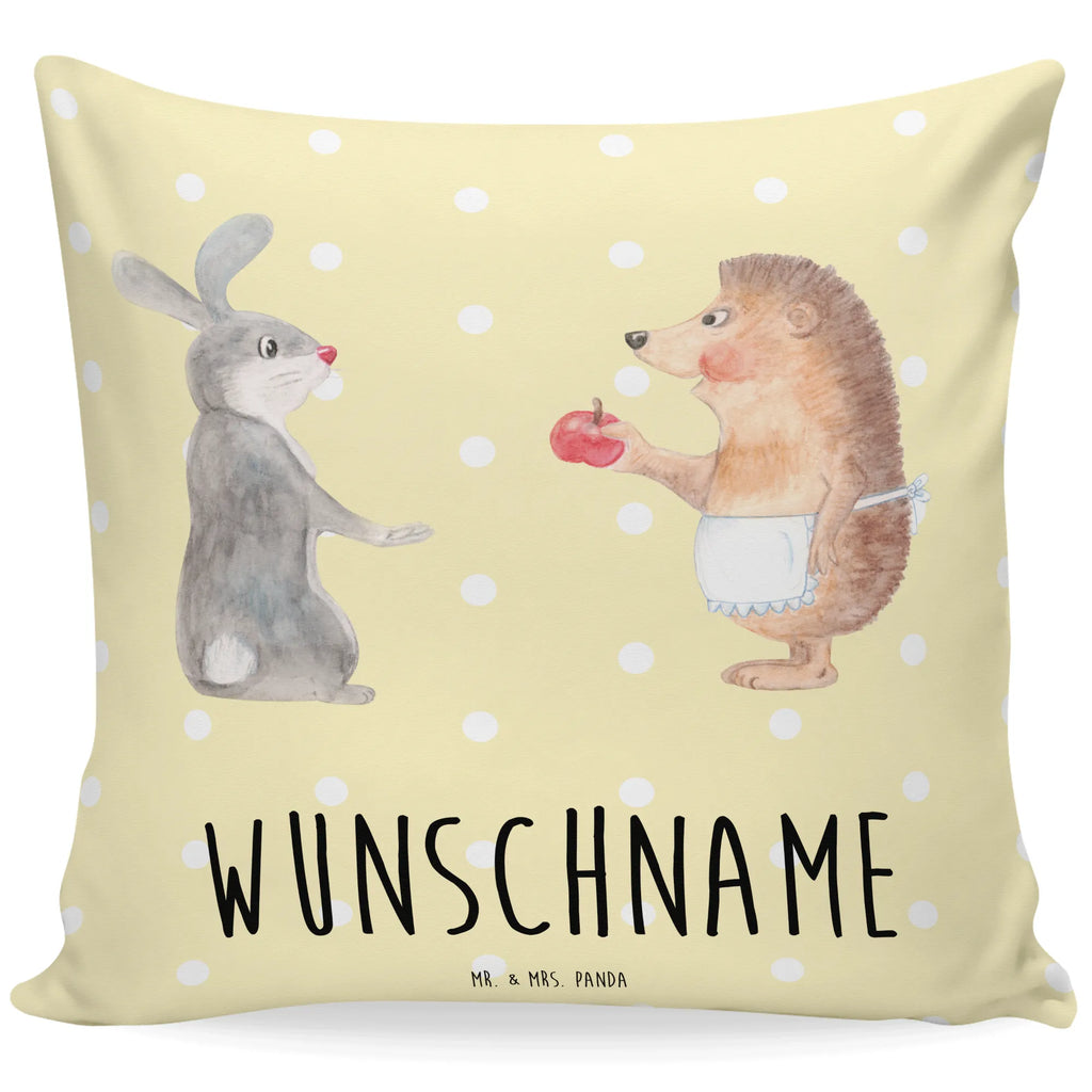 Personalised cushion Hare Hedgehog small animals, cute, funny, cute animal motives, hand drawn, small world, funny sayings, good mood, happy, gifts, gift ideas, special gifts, animal lover, card, lovesickness gift, hare, love saying, consolation, romantic saying, heartache, Hedgehog, pain of separation, Hedgehog and hare