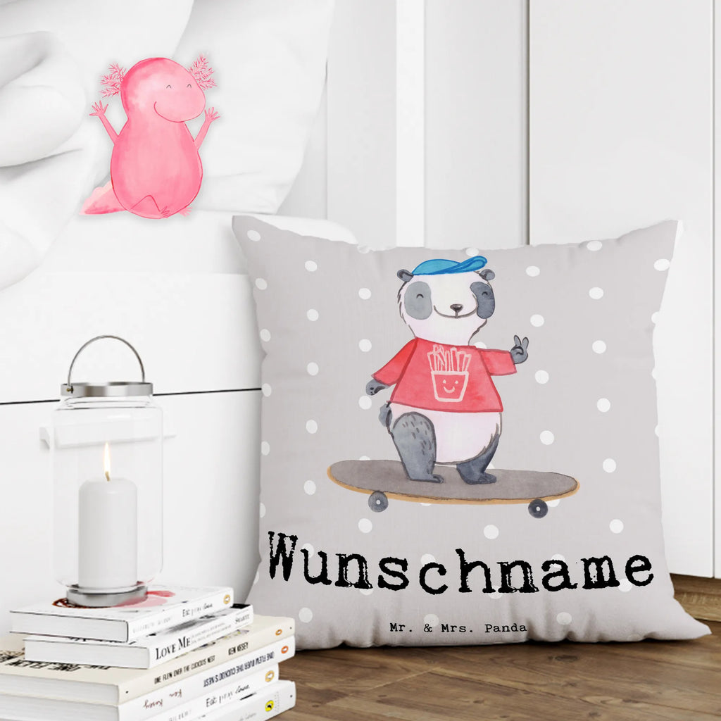 Personalised cushion panda ride a longboard Gift, sport, hobby, giving, thank you, award, profit, athlete, longboarding, skating