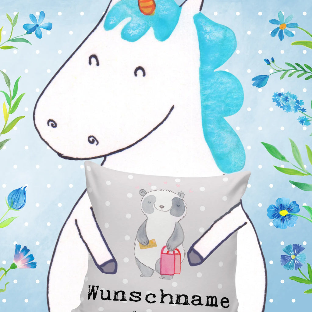 Personalisiertes Kissen Panda Shopping Bedrucken, Personalisiert, Wunschname, Kopfkissen, Name, Kissen, Geschenk, Schenken, Sport, Sportart, Hobby, Danke, Dankeschön, Auszeichnung, Gewinn, Sportler, Shopping, Einkaufen, Shoppen