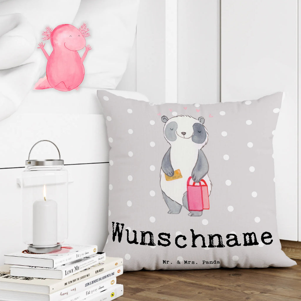 Personalisiertes Kissen Panda Shopping Bedrucken, Personalisiert, Wunschname, Kopfkissen, Name, Kissen, Geschenk, Schenken, Sport, Sportart, Hobby, Danke, Dankeschön, Auszeichnung, Gewinn, Sportler, Shopping, Einkaufen, Shoppen