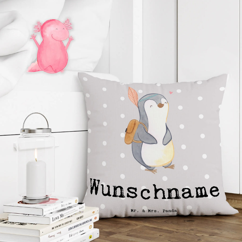 Personalisiertes Kissen Pinguin Ausflug Bedrucken, Wunschname, Name, Kopfkissen, Personalisiert, Kissen, Geschenk, Schenken, Sport, Sportart, Hobby, Danke, Dankeschön, Auszeichnung, Gewinn, Sportler, Ausflug, Ausflüge machen, Reisen, Ausflugsziele