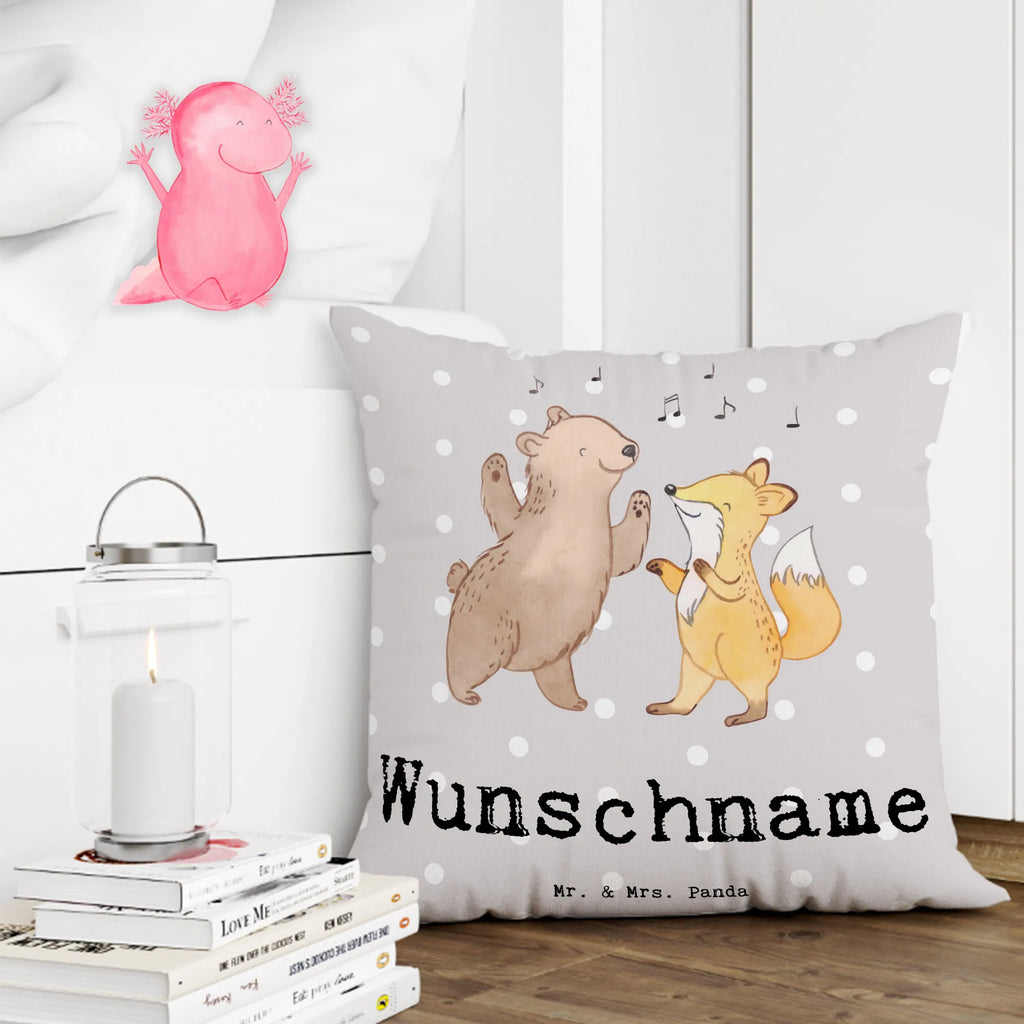 Personalisiertes Kissen Bär & Fuchs Disco bedrucken, personalisiert, Wunschname, Name, Kissen, Kopfkissen, Geschenk, Sport, Sportart, Hobby, Schenken, Danke, Dankeschön, Auszeichnung, Gewinn, Sportler, Nachtclub, Disco, Tanzen, Clubbing, Feiern, Clubs, Tanzstimmung